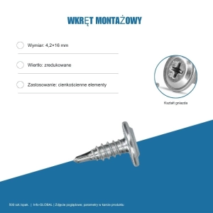 Wkręt montażowy Info-GLOBAL MA 4,2×16 mm, ocynk bez lakieru, 500 szt.